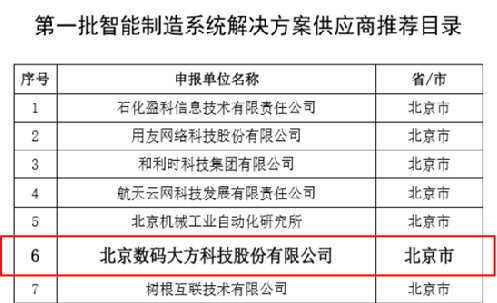 智能制造供應商推薦目錄發布，數碼大方成功入選